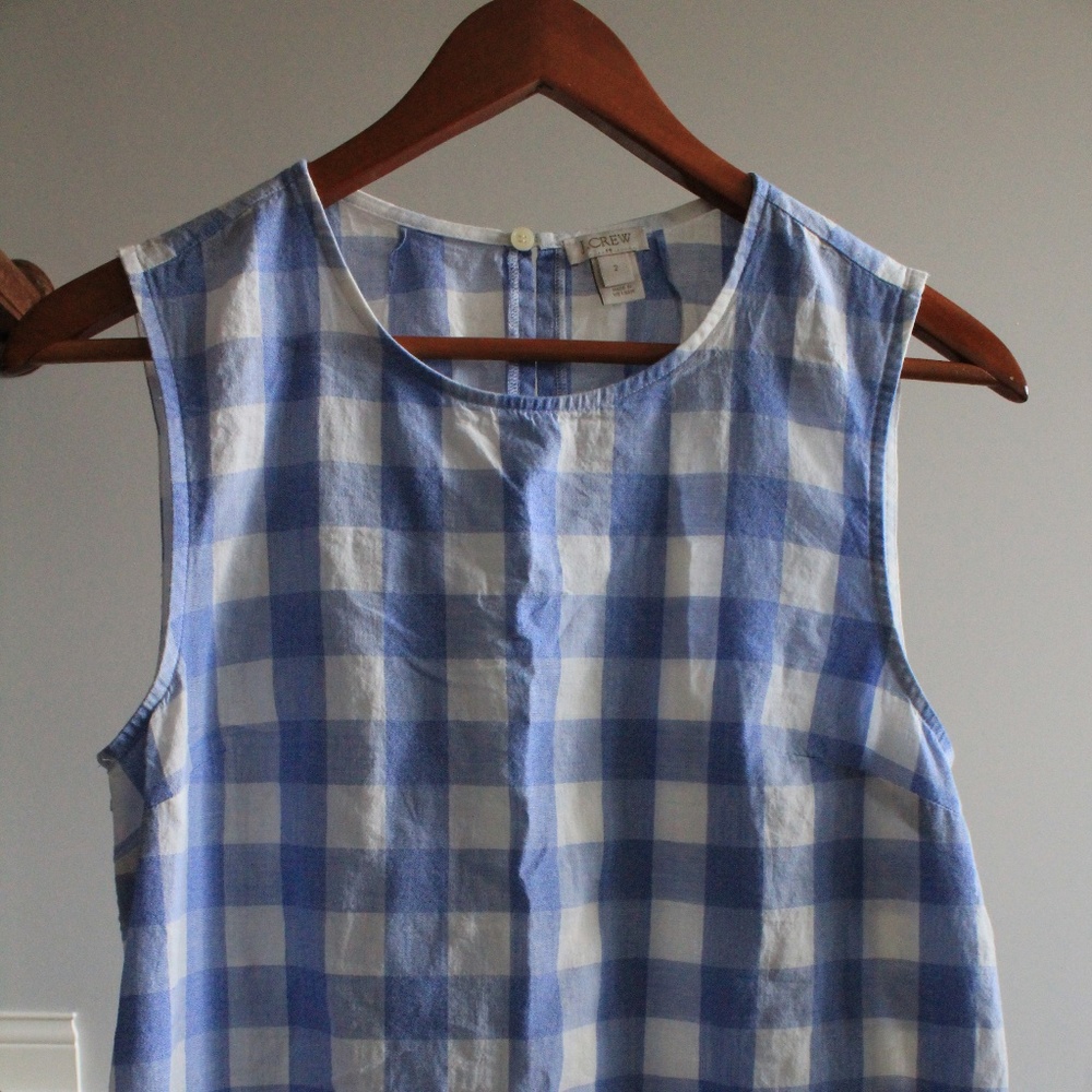 J. Crew Blue Gingham Sleeveless Blouse